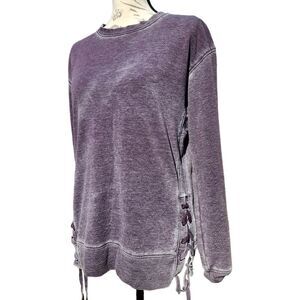 Te Verde -861 purple acid wash pullover crisscross hem Small